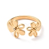 Ion Plating(IP) 304 Stainless Steel Flower Open Cuff Ring for Women RJEW-D120-07G-2