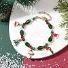 Christmas Tree & Snowman & Bell Alloy Enamel Charm Bracelets BJEW-TA00506-2