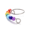 Rainbow Color Glass Beaded Rotating Open Cuff Ring RJEW-F127-02P-1