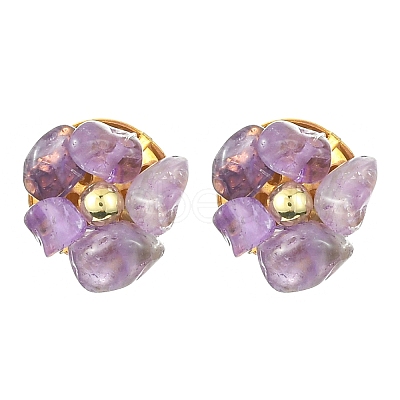 Natural Mixed Gemstone Chips Beaded Flower Stud Earrings EJEW-JE05282-1