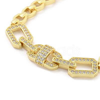 Brass Micro Pave Clear Cubic Zirconia Rectangle Link Chain Bracelets for Women BJEW-R315-01C-G-1