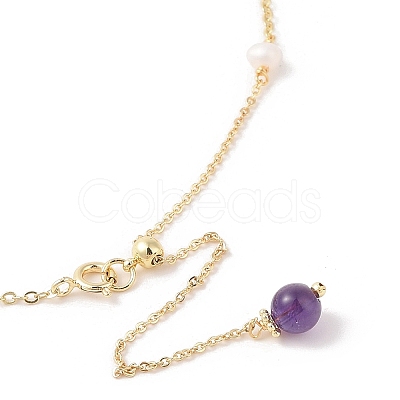 Natural Amethyst & Pearl Beaded Necklaces NJEW-L119-11G-1