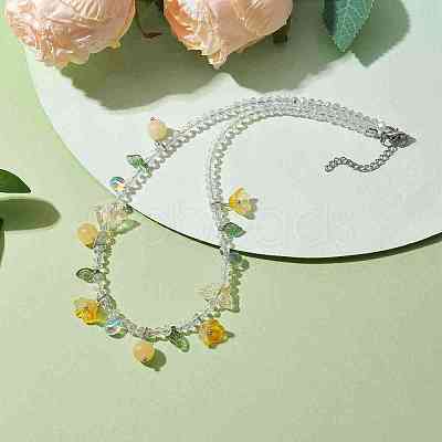 Glass with Topaz Jade Beaded Necklaces NJEW-JN04680-03-1