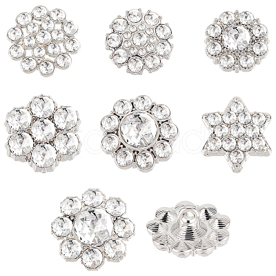 AHADERMAKER 42Pcs 7 Styles 1-Hole Alloy Rhinestone Shank Button ALRI-GA0001-10-1