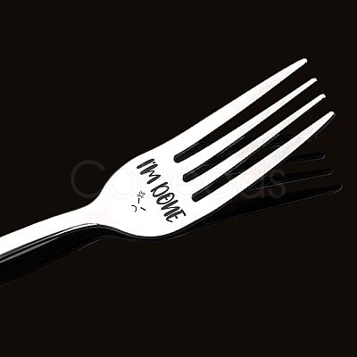 Word Pattern Stainless Steel Fork AJEW-WH0191-006-1