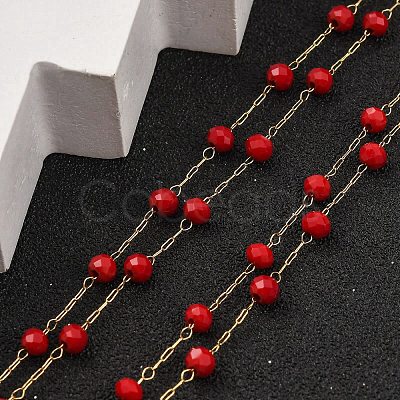 Ion Plating(IP) 304 Stainless Steel & Faceted Red Galss Link Chain Double Layer Necklaces for Women NJEW-K255-32G-1