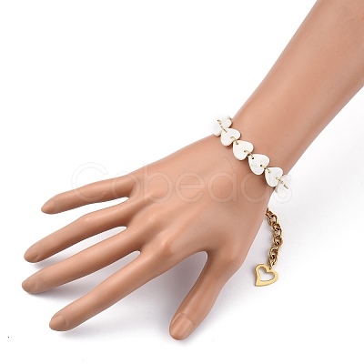 Heart Natural Freshwater Shell Links Bracelets BJEW-JB05439-01-1