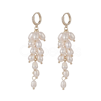 Natural Pearl Cluster Dangle Hoop Earrings EJEW-TA00202-1