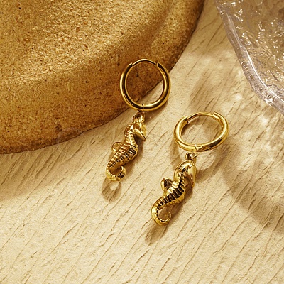 Stainless Steel Sea Horse Dangle Earrings for Women VT1314-1-1