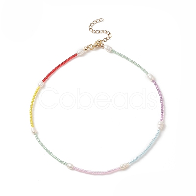 Glass Seed Bead & Natural Cultured Freshwater Pearl Beaded Necklaces for Women NJEW-JN04213-1