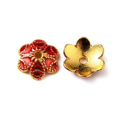 6-Petal Alloy Enamel Bead Caps ENAM-WH0063-02B-1