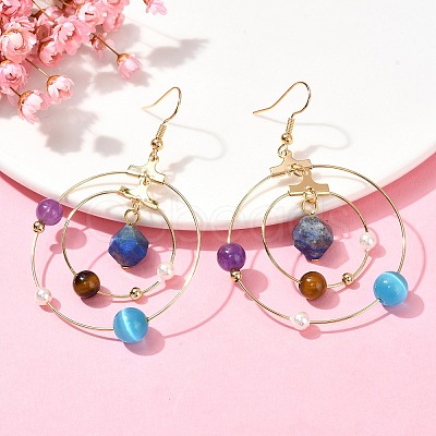 Golden 304 Stainless Steel Planet Dangle Earrings EJEW-TA00338-1