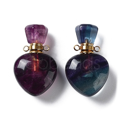 Natural Fluorite Heart Perfume Bottle Pendants G-A026-09-1