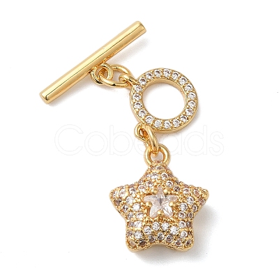 Brass Micro Pave Clear Cubic Zirconia Toggle Clasps KK-N254-81G-1