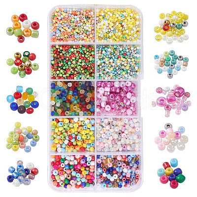 100G 10 Style Opaque & Transparent & Metallic Colours & Silver Lined & Frosted Glass Seed Beads SEED-YW0002-43-1