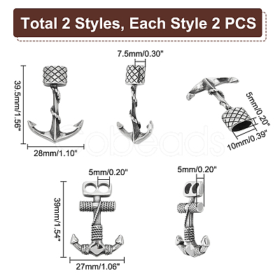 Unicraftale 4Pcs 2 Styles 304 Stainless Steel Anchor Hook Clasps STAS-UN0047-10-1