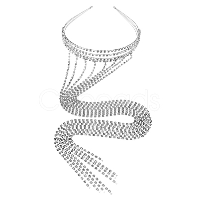 Rhinestone Cup Chain Tassel Hair Bands PW-WGE343E-01-1