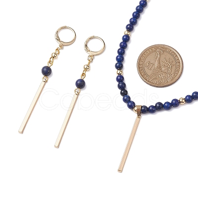 Natural Lapis Lazuli Beads Necklaces & Leverback Earrings Sets SJEW-JS01302-1