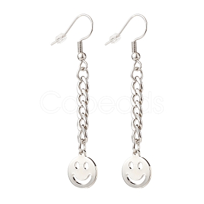 Curb Chains with Brass Charm Long Dangle Earrings EJEW-JE04963-04-1