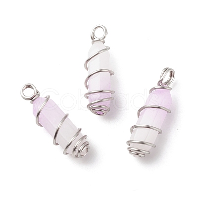 Natural Purple White Jade Double Terminal Pointed Pendants PALLOY-JF01686-06-1