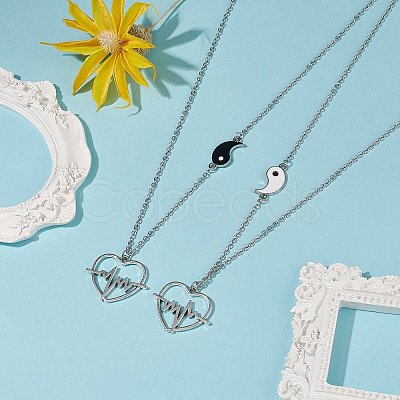 2Pcs 2 Color Enamel Yin Yang Couple Necklaces Set NJEW-TA00045-1