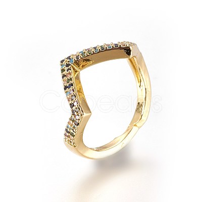 Adjustable Brass Micro Pave Cubic Zirconia Finger Rings RJEW-L086-06G-1