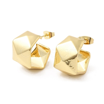 Brass Faceted Round Stud Earrings EJEW-K248-05G-1