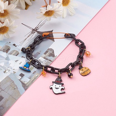 Halloween Theme Alloy Enamel Charm Bracelets BJEW-JB05978-1