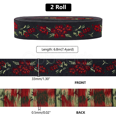 6.8M Flat Ethnic Style Polyester Jacquard Flower Ribbon OCOR-WH0082-133A-1