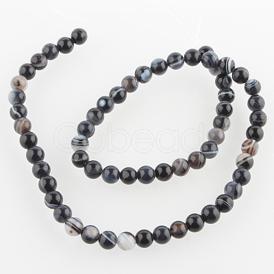 Natural Black Agate Round Bead Strands G-E232-05-1