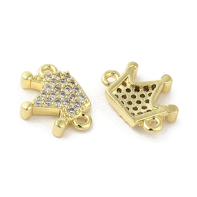 Rack Plating Brass Micro Pave Clear Cubic Zirconia Crown Connector Charms KK-C052-39G-1