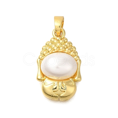 Buddha Shape Rack Plating Brass Pendants KK-M079-12G-1