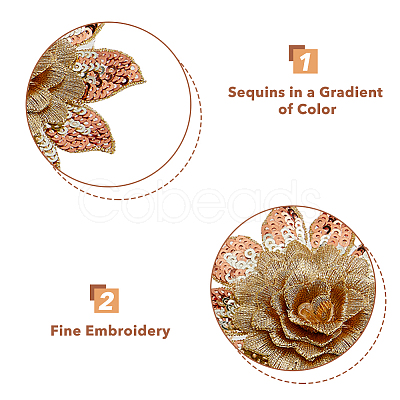 Nbeads 4Pcs 4 Colors 3D Flower Pattern Polyester Fabrics Computerized Embroidery Cloth Sew on Appliques PATC-NB0001-15C-1