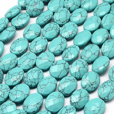 Faceted Oval Synthetic Turquoise Beads Strands X-G-R303-14-1