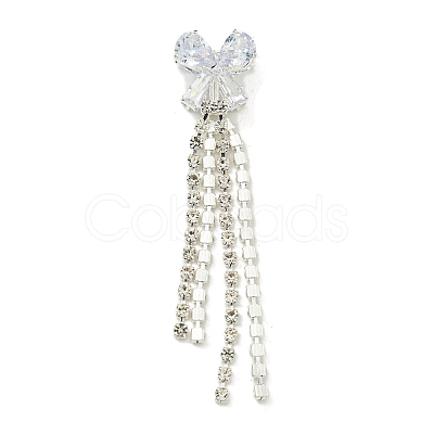 Bowknot Brass Rhinestone Tassel Big Pendants KK-I715-02S-03-1