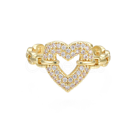 Cubic Zirconia Heart Open Cuff Ring RJEW-N035-110-1