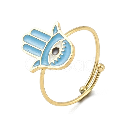 Hamsa Hand with Eye 304 Stainless Steel Enamel Ring RJEW-A038-01G-1