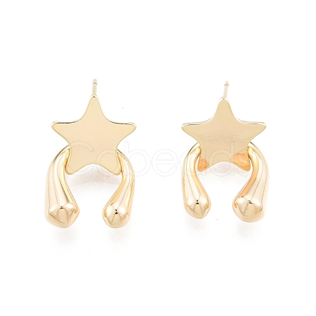 Brass Meteor Star Stud Earrings for Women EJEW-G322-11G-1