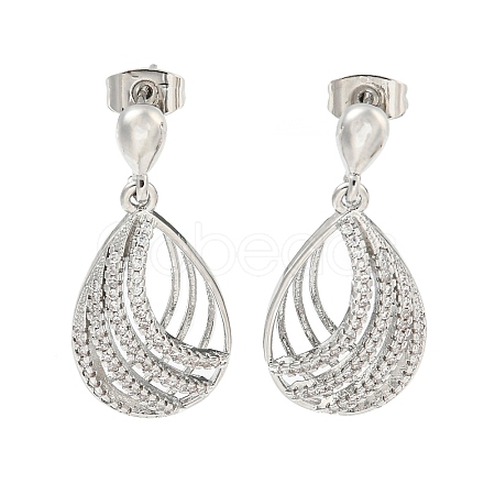 Teardrop Brass Pave Clear Cubic Zirconia Dangle Earrings EJEW-M258-70P-1