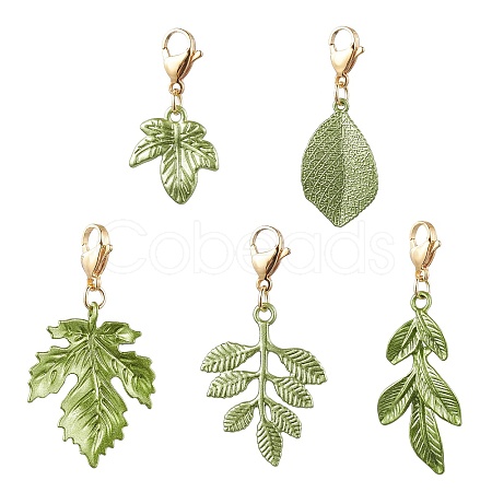 Painting Alloy Leaf Pendant Decorations HJEW-JM01873-1