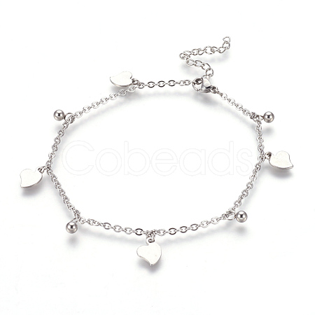 304 Stainless Steel Charm Anklets AJEW-O028-01P-1