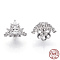 Rhodium Plated 925 Sterling Silver Micro Pave Cubic Zirconia Peg Bails, Crown, For Half Drilled Beads, Nickel Free, with S925 Stamp, Real Platinum Plated, 10x12.5x9mm, Hole: 3.5x4.5mm, Pin: 0.7mm