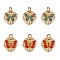 6Pcs 2 Style Rack Plating Brass Enamel Pendants, with Jump Rings, Cadmium Free & Lead Free & Nickle Free, Flat Round with Butterfly, Real 18K Gold Plated, 12.5x11x1.5mm, Hole: 3.4mm, 3pcs/style