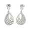 Teardrop Brass Pave Clear Cubic Zirconia Dangle Earrings, Platinum, 30x14mm