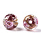 Luminous Handmade Gold Sand Lampwork Beads, Glow in the Dark, Round with Flower, Pale Violet Red, 8x8mm, Hole: 1.6mm