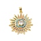 Brass Micro Pave Cubic Zirconia Pendants, Real 18K Gold Plated, Sun, Turquoise, 29.5x26.5x5mm, Hole: 4x3.5mm