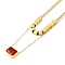 Ion Plating(IP) Golden Tone 304 Stainless Steel Pave Cubic Zirconia Rectangle Pendant Necklaces for Women, Red, 16.14 inch(41cm)