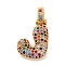 Brass Micro Pave Cubic Zirconia Pendants, Real 18K Gold Plated, Colorful, Letter J, 18.5~24x12.5~25.5x5~5.5mm, Hole: 5x3mm