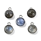 Natural Labradorite Pendants, with Platinum Tone Rack Plating Brass, Flat Round, 9.8x7.5x4.3mm, Hole: 1.2mm