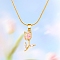 Golden Tong Brass Rhinestone Rose Flower Pendant Snake Chain Necklsces for Women, Pink, 17.72 inch(45cm)